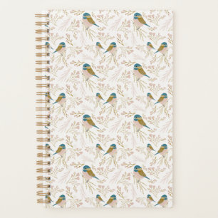 Agenda Corazones florales de pájaro de oro rosadoImprimi