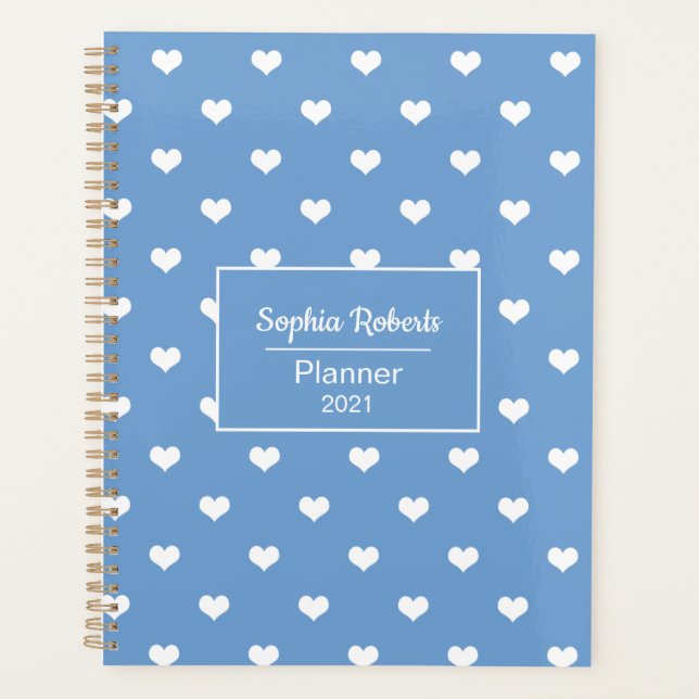 Agenda Corazones modernos patrón azul personalizado (Anverso)