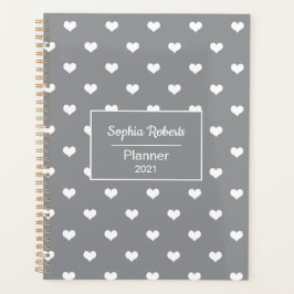 Agenda Corazones modernos patrón gris personalizado