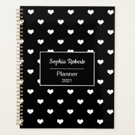 Agenda Corazones modernos patrón negro personalizado