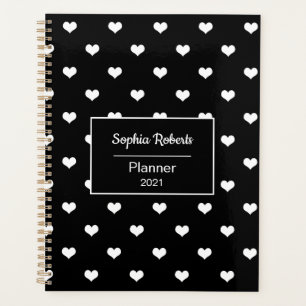 Agenda Corazones modernos patrón negro personalizado