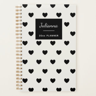 Agenda Corazones Personalizados Nombre Blanco Negro Simpl