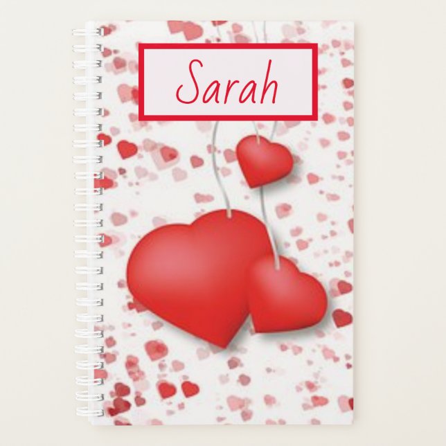 Agenda Corazones rojos dispersos y amor personalizado (Anverso)