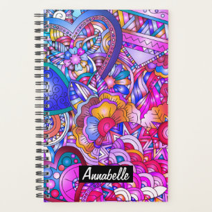 Agenda Corazones y flores coloridas Resumen personalizado