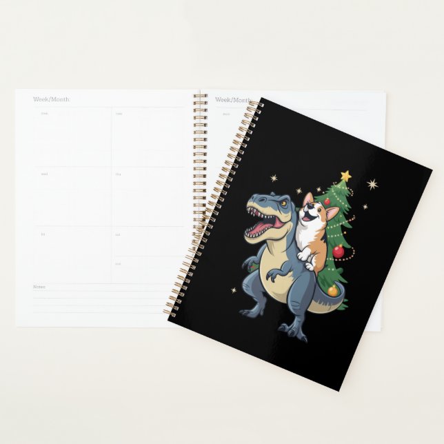 Agenda Corgi Navidad Dinosaurio Árbol Rex Fiesta de Navid (Demostración)