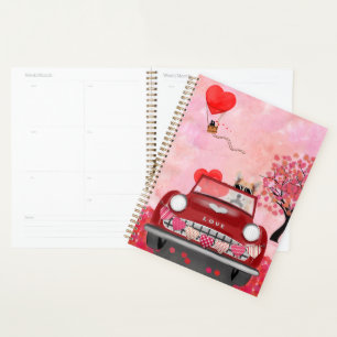 Agenda Corgi Perro conduciendo auto con corazón San Valen