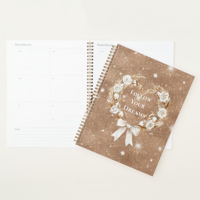 Agenda Corona de Corazón Floral Crema con Brillo Marrón (Demostración)