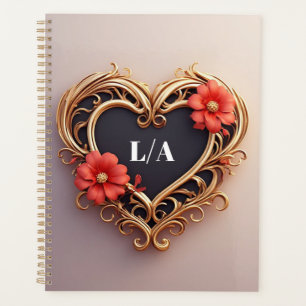 Agenda Corona de corazón ornamental dorado con flores roj