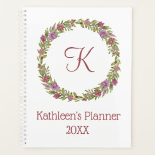 Agenda Corona floral rosa y verde con monograma personali