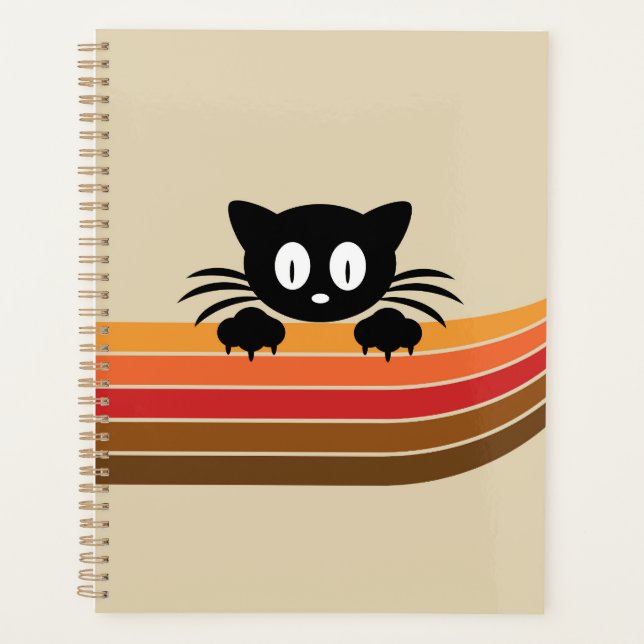 Agenda Cortar gato negro con rayas retro (Anverso)