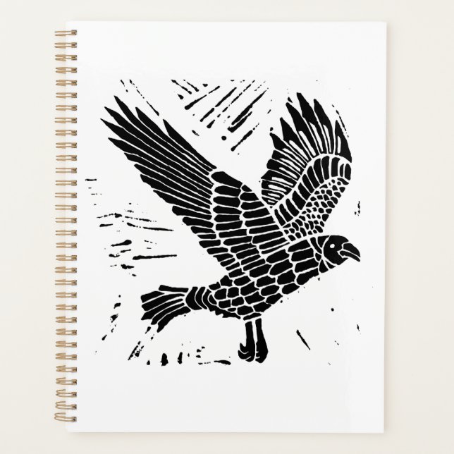 Agenda Corte de Lino de Raven blanco y negro (Anverso)