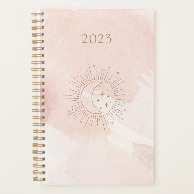 Agenda Cosmos Planner 2023 | Estrella y Luna Rosa Ligeras (Anverso)