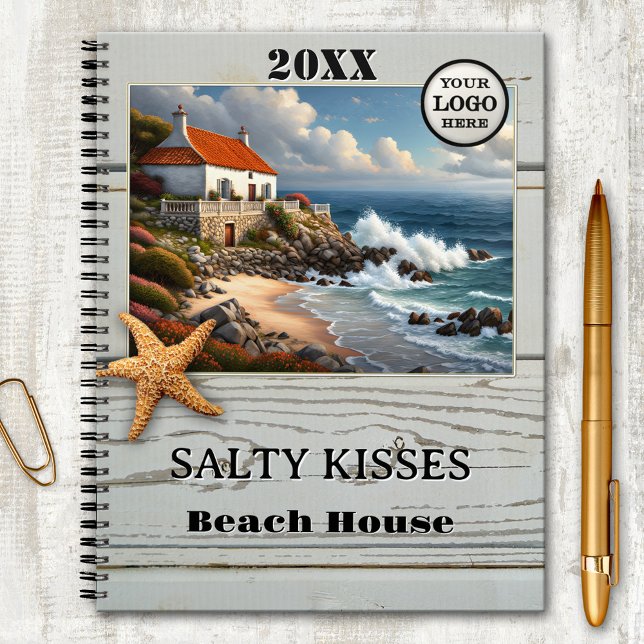 Agenda Costa de la Casa de la Playa de Starfish Photo (Beach house planner featuring your custom photo and logo on a weathered wood design with starfish)