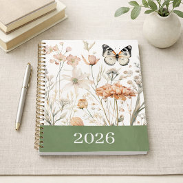 Agenda Cottagecore floral mariposa personalizada