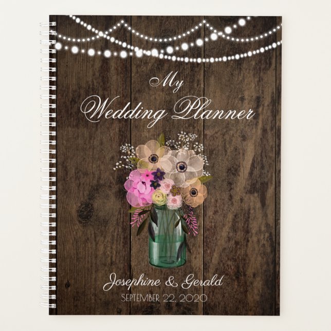 Agenda Country Mason Jar Wood Flower Boda (Anverso)