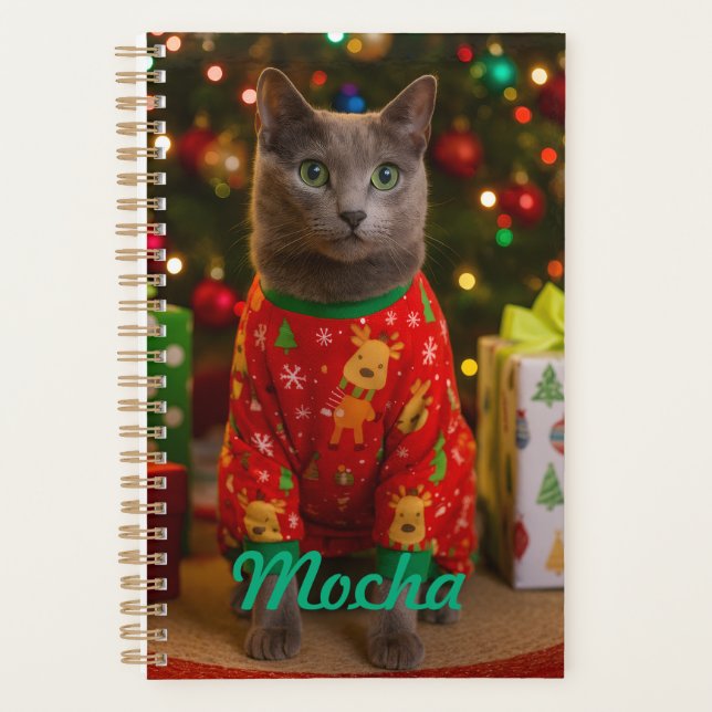 Agenda Cozy Russian Blue Cat Christmas Personalized  (Anverso)