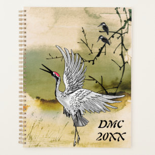 Agenda Crane bailarina y Kingfishers Sumi-e