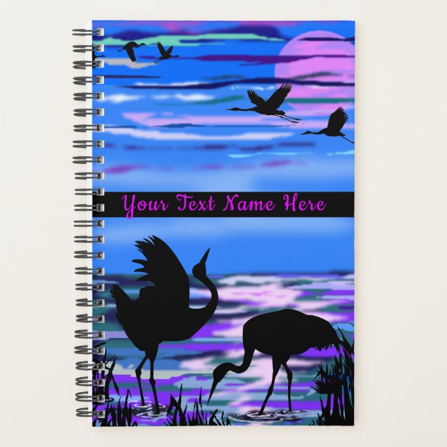 Agenda Crane Birds Sunset Lake Planner con texto Personal (Anverso)