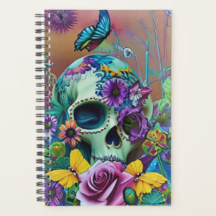Agenda cráneo de azúcar floral mariposa colorido
