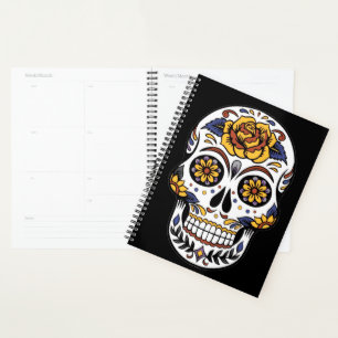 Agenda Cráneo de azúcar rosa amarillo en negro