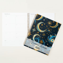 Agenda Crea tu propia luna de sol azul y dorada y estrell