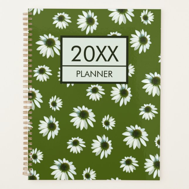 Agenda Cream Echinacea Grass Green Floral Pattern 2026 (Anverso)