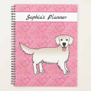Agenda Cream Golden Retriever on Pink Hearts & Text