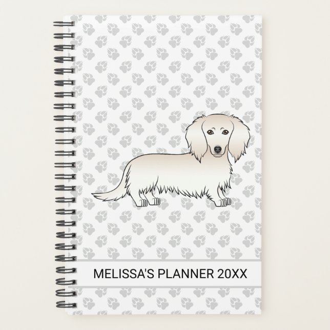 Agenda Cream Long Hair Dachshund Cartog Dog & Text (Anverso)