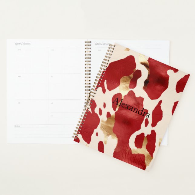 Agenda Cream Red Gold Western Piel de vaca Howdy (Demostración)