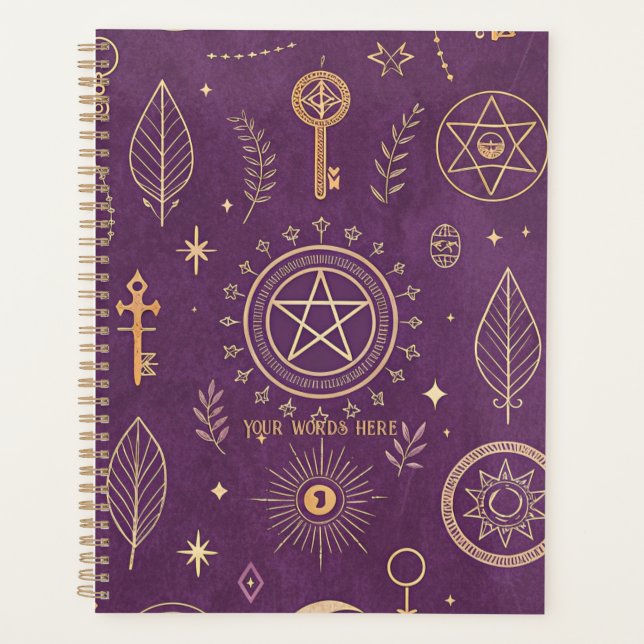 Agenda Create Your Own Gold Floral Magic Symbols Purple (Anverso)