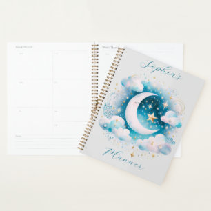 Agenda Creciente Luna Celeste Boho Moderno Azul y Blanco