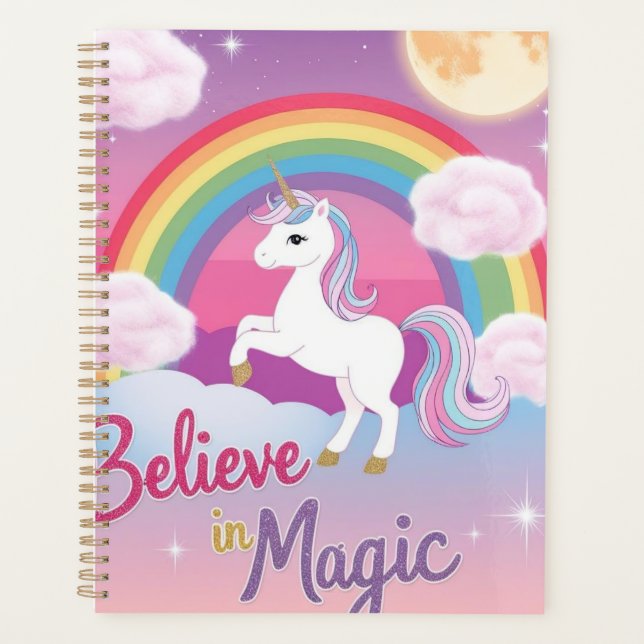 Agenda Cree en la Magia con Unicornio y Arcoíris (Anverso)