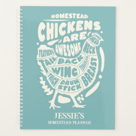 Agenda Crema azul Arte de pollo Personalizado Homestead
