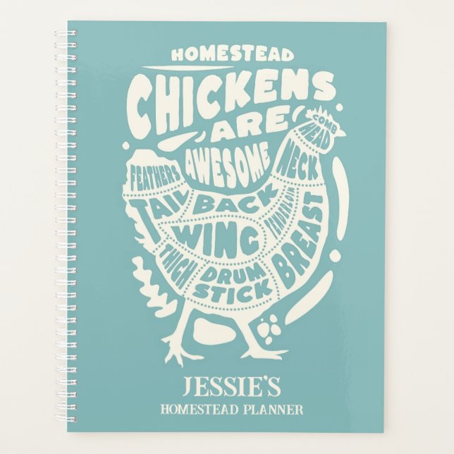 Agenda Crema azul Arte de pollo Personalizado Homestead (Anverso)