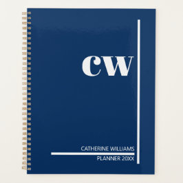 Agenda Crema Azul Marino Monograma Personalizado