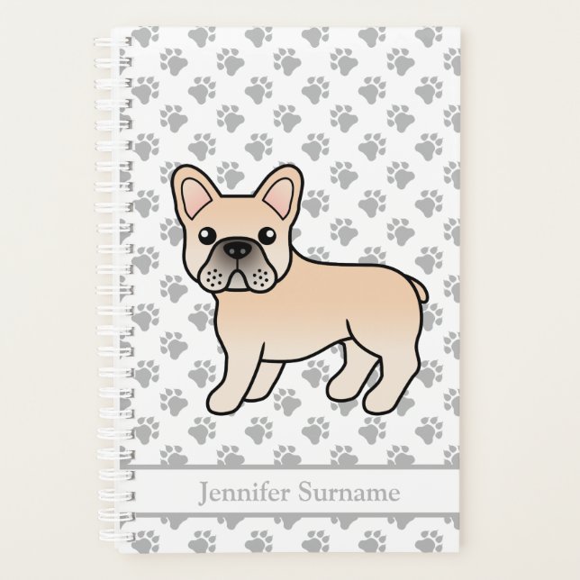 Agenda Crema Bulldog francés lindo perro caricaturista y  (Anverso)