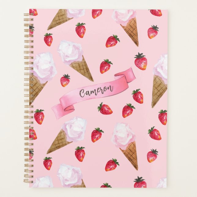 Agenda Crema de helado de fresa cúrcuta rosa retro person (Anverso)