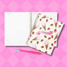 Agenda Crema de helado de fresa Cute personalizada a mano