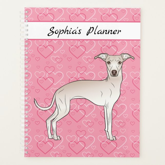 Agenda Crema Italiana Greyhound Cute Perro En Los Corazon (Anverso)