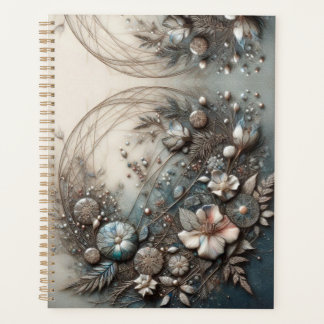 Agenda Crema Teal 3D Escultural Botánico Floral 