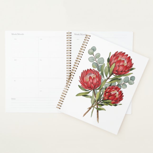 Agenda Crimson Protea Bouquet Watercolor (Demostración)