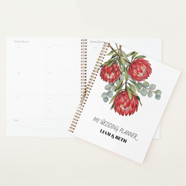 Agenda Crimson Protea Bouquet Watercolor (Demostración)