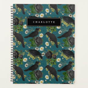 Agenda Crows de gótico y Rosas negros Patrón Verde azulad