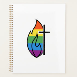 Agenda Cruz de llama arcoíris vintage diseño vectorial cr