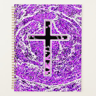 AGENDA CRUZ NEGRA Y ROSA CON FONDO PURPLE