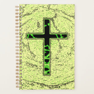 AGENDA CRUZ NEGRA Y VERDE CON FONDO DE MÁRMOL