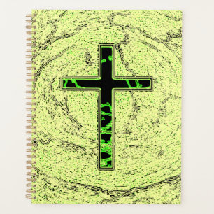 AGENDA CRUZ NEGRA Y VERDE CON FONDO DE MÁRMOL