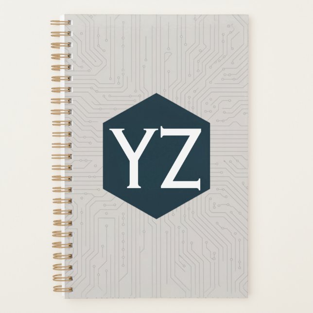 Agenda Cuadrícula de tecnología moderna beige (Anverso)