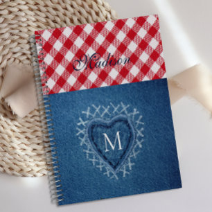 Agenda Cuadro Rojo de Búfalo de Corazón de Denim Monogram