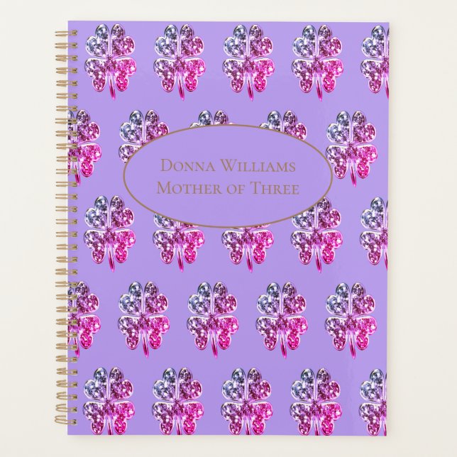 Agenda Cuatro Ropas De Hojas Patrón Púrpura Moderno Rosa (Anverso)